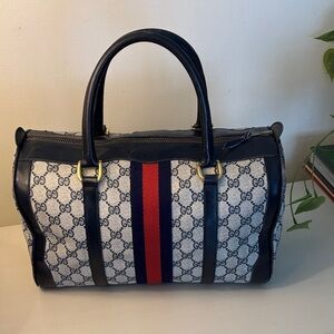 GUCCI BOSTON BAG VINTAGE NAVY W / COA